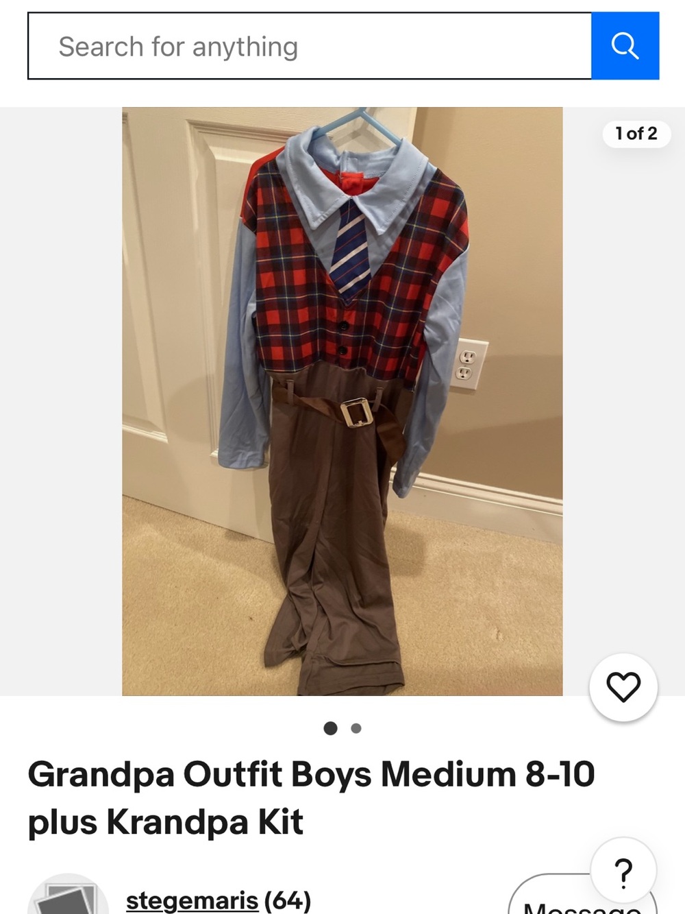 Kids Grandpa Costume - Red Plaid Vest with Blue Shirt and Brown Pants child M